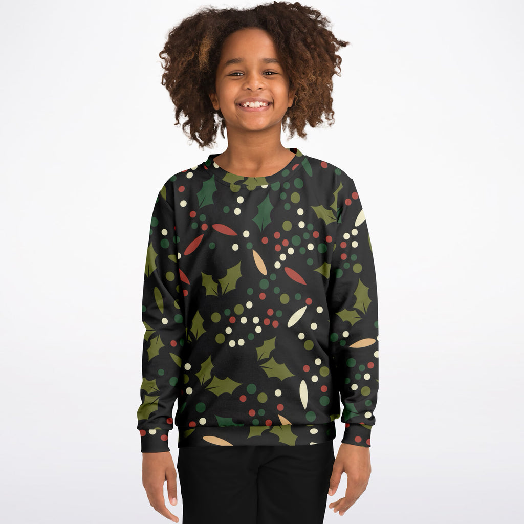 Kids Christmas Holly Berry Sweatshirt – Ultra Soft & Stretchy, Cozy Fleece or Lightweight Sports Fabric Sweatshirt – Ultra Soft & Stretchy, Cozy Fleece or Lightweight Sports Fabric