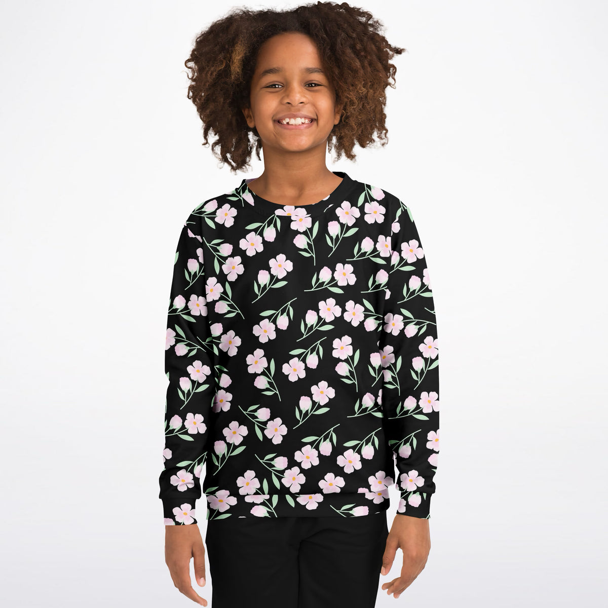 Girls Blush Pink Floral Sweatshirt – Ultra Soft & Stretchy, Cozy Fleece or Lightweight Sports Fabric Sweatshirt – Ultra Soft & Stretchy, Cozy Fleece or Lightweight Sports Fabric