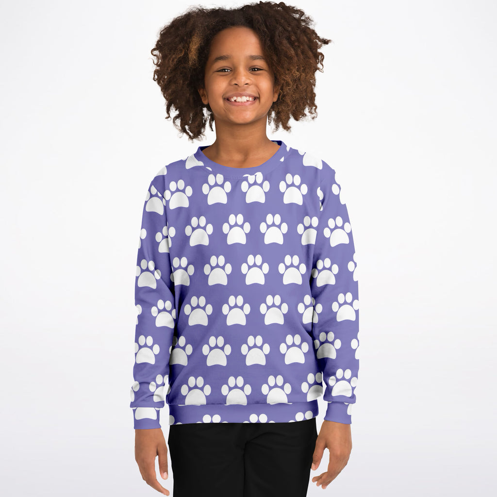 Kids Purple Paw Print Sweatshirt – Ultra Soft & Stretchy, Cozy Fleece or Lightweight Sports Fabric Sweatshirt – Ultra Soft & Stretchy, Cozy Fleece or Lightweight Sports Fabric