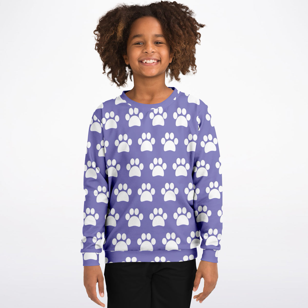 Kids Purple Paw Print Sweatshirt – Ultra Soft & Stretchy, Cozy Fleece or Lightweight Sports Fabric Sweatshirt – Ultra Soft & Stretchy, Cozy Fleece or Lightweight Sports Fabric
