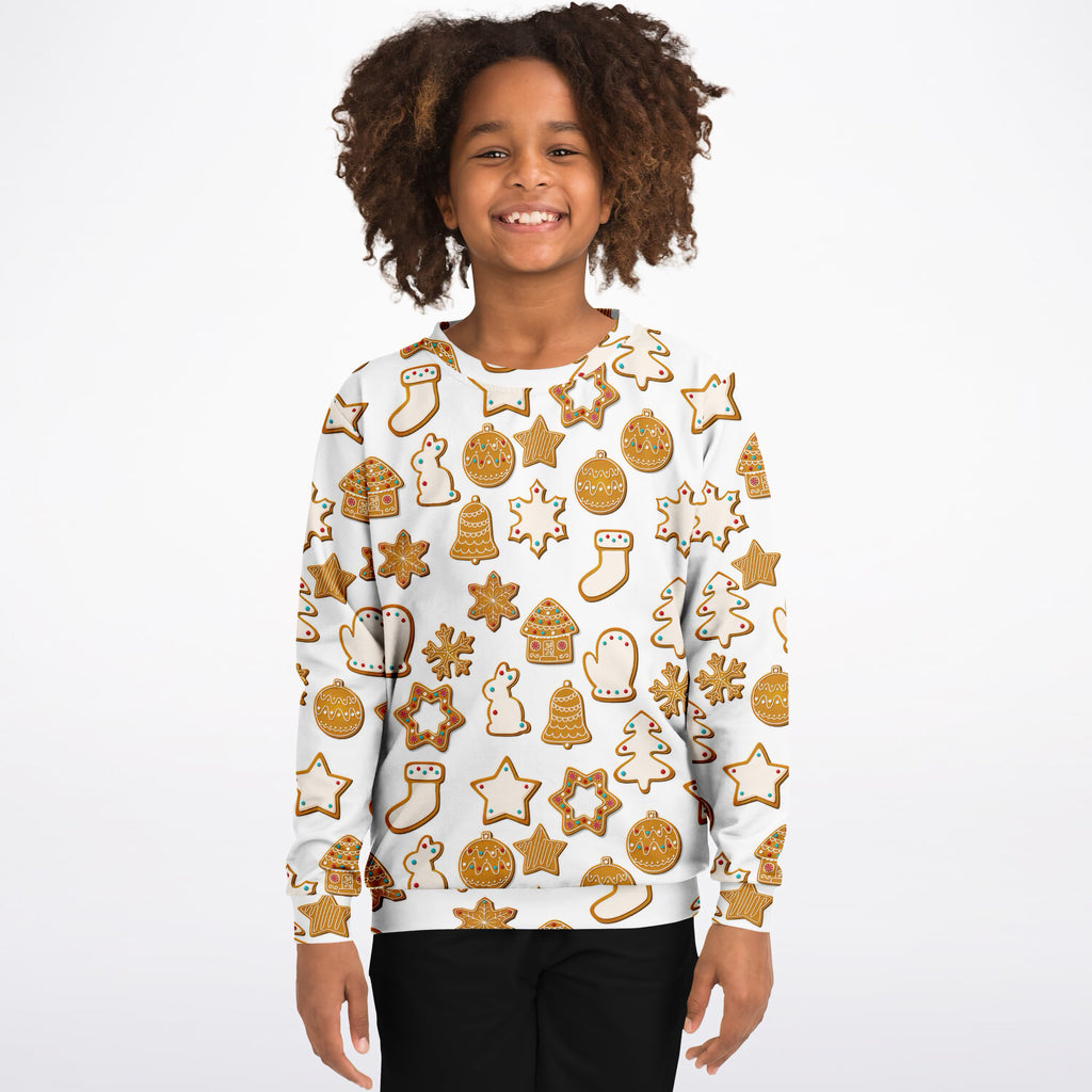 Kids Christmas Gingerbread Cookie Sweatshirt – Ultra Soft & Stretchy, Cozy Fleece or Lightweight Sports Fabric Sweatshirt – Ultra Soft & Stretchy, Cozy Fleece or Lightweight Sports Fabric