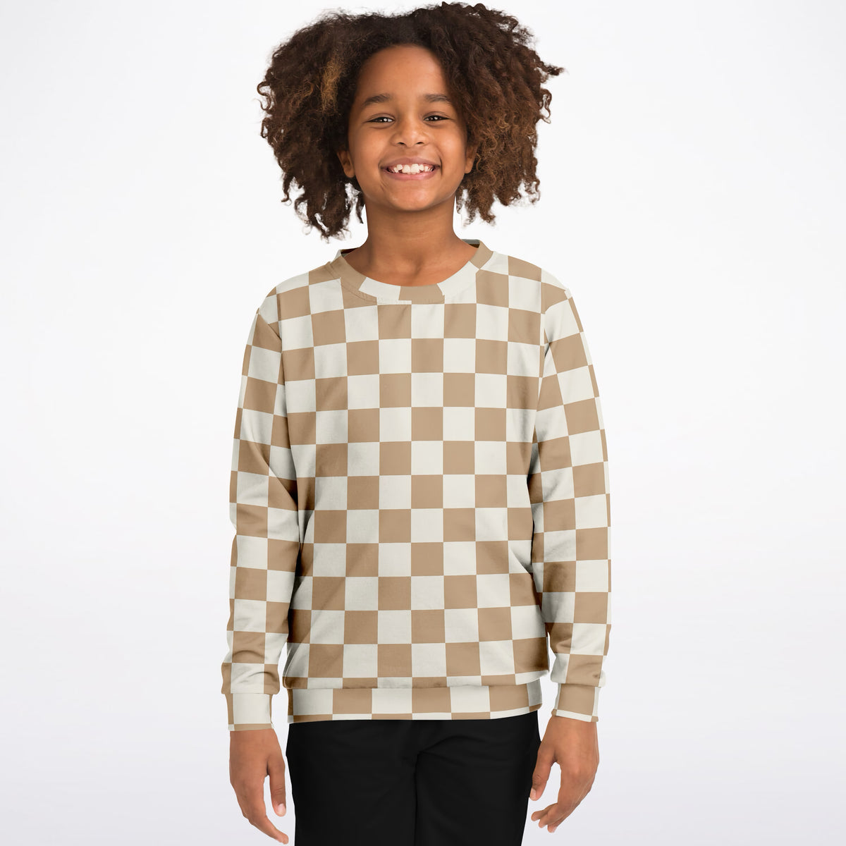 Kids Beige Checkered Sweatshirt – Ultra Soft & Stretchy, Cozy Fleece or Lightweight Sports Fabric Sweatshirt – Ultra Soft & Stretchy, Cozy Fleece or Lightweight Sports Fabric