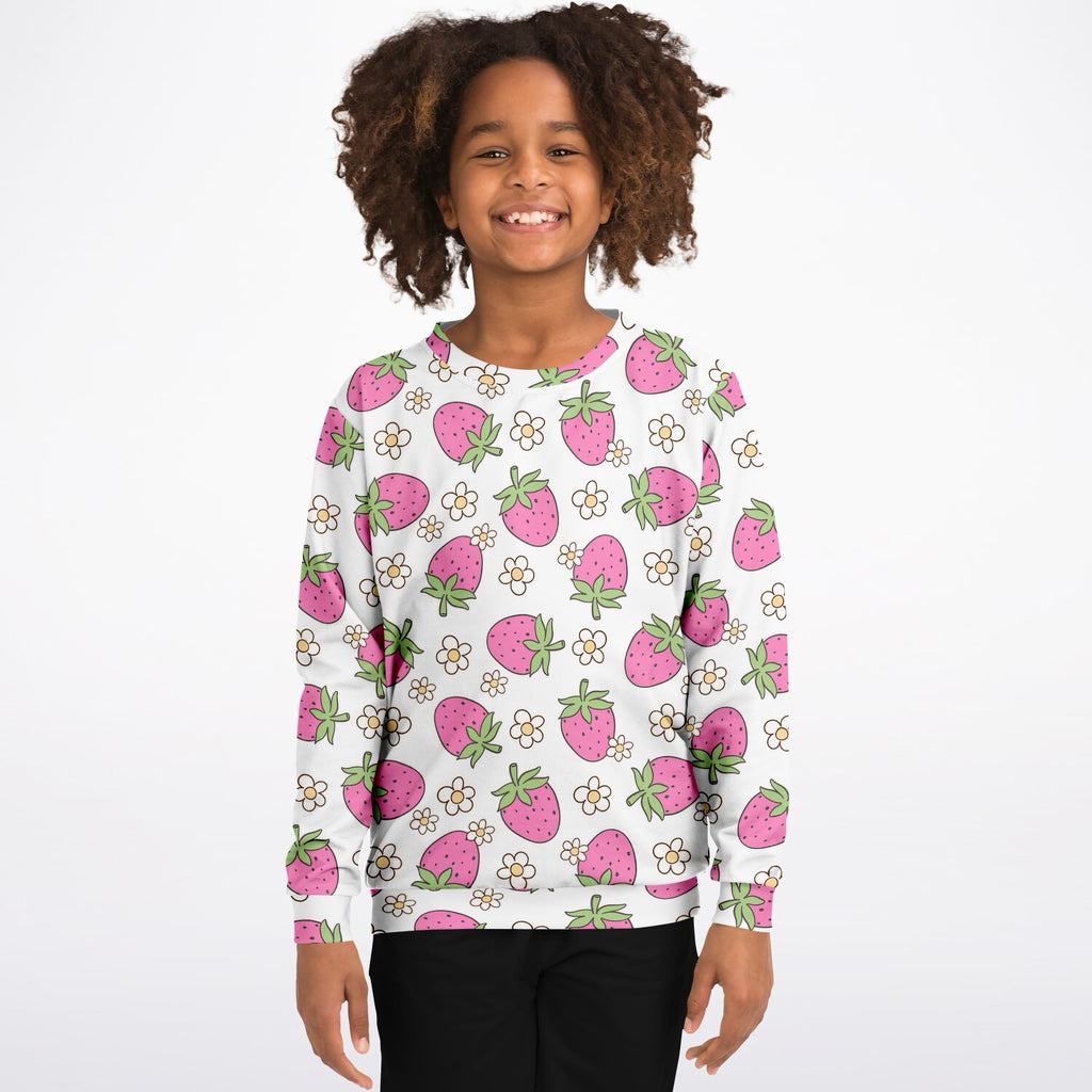 Girls Pink Strawberry Sweatshirt – Ultra Soft & Stretchy, Cozy Fleece or Lightweight Sports Fabric Sweatshirt – Ultra Soft & Stretchy, Cozy Fleece or Lightweight Sports Fabric