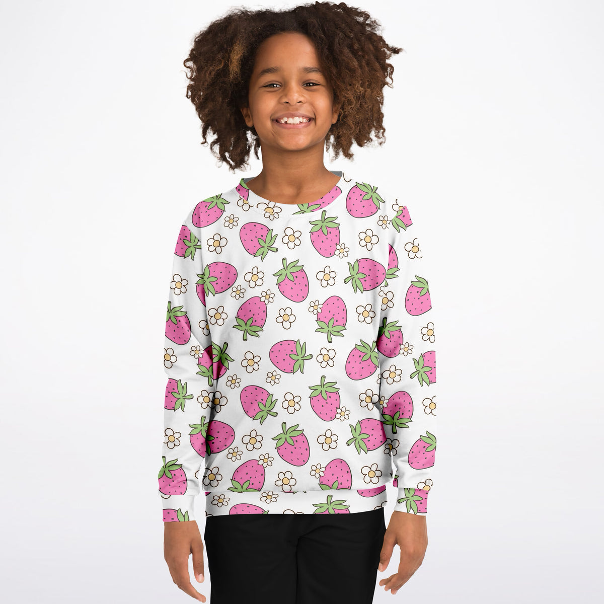 Girls Pink Strawberry Sweatshirt – Ultra Soft & Stretchy, Cozy Fleece or Lightweight Sports Fabric Sweatshirt – Ultra Soft & Stretchy, Cozy Fleece or Lightweight Sports Fabric