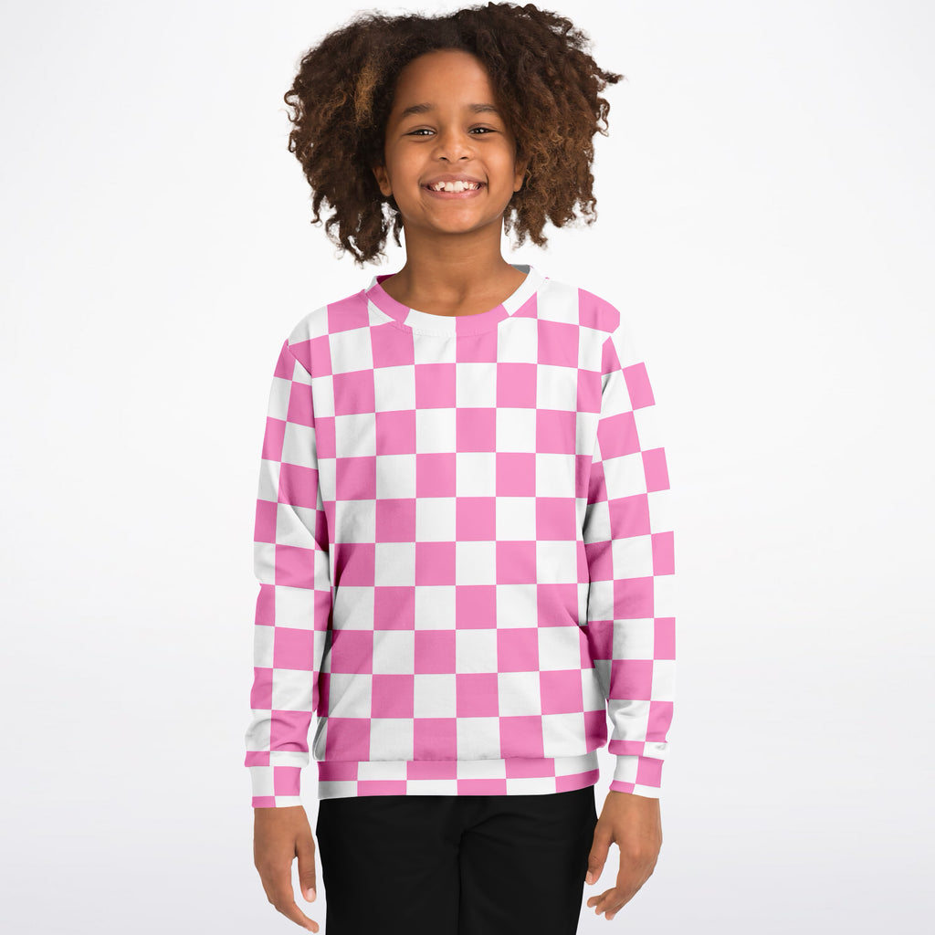 Girls Pink Checkered Sweatshirt – Ultra Soft & Stretchy, Cozy Fleece or Lightweight Sports Fabric Sweatshirt – Ultra Soft & Stretchy, Cozy Fleece or Lightweight Sports Fabric