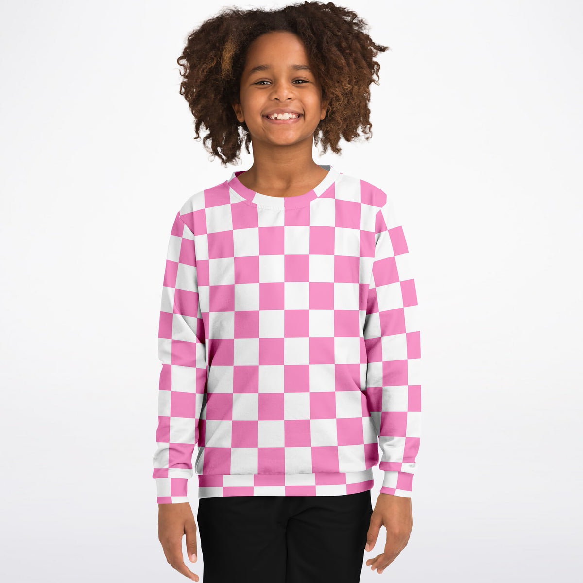 Girls Pink Checkered Sweatshirt – Ultra Soft & Stretchy, Cozy Fleece or Lightweight Sports Fabric Sweatshirt – Ultra Soft & Stretchy, Cozy Fleece or Lightweight Sports Fabric