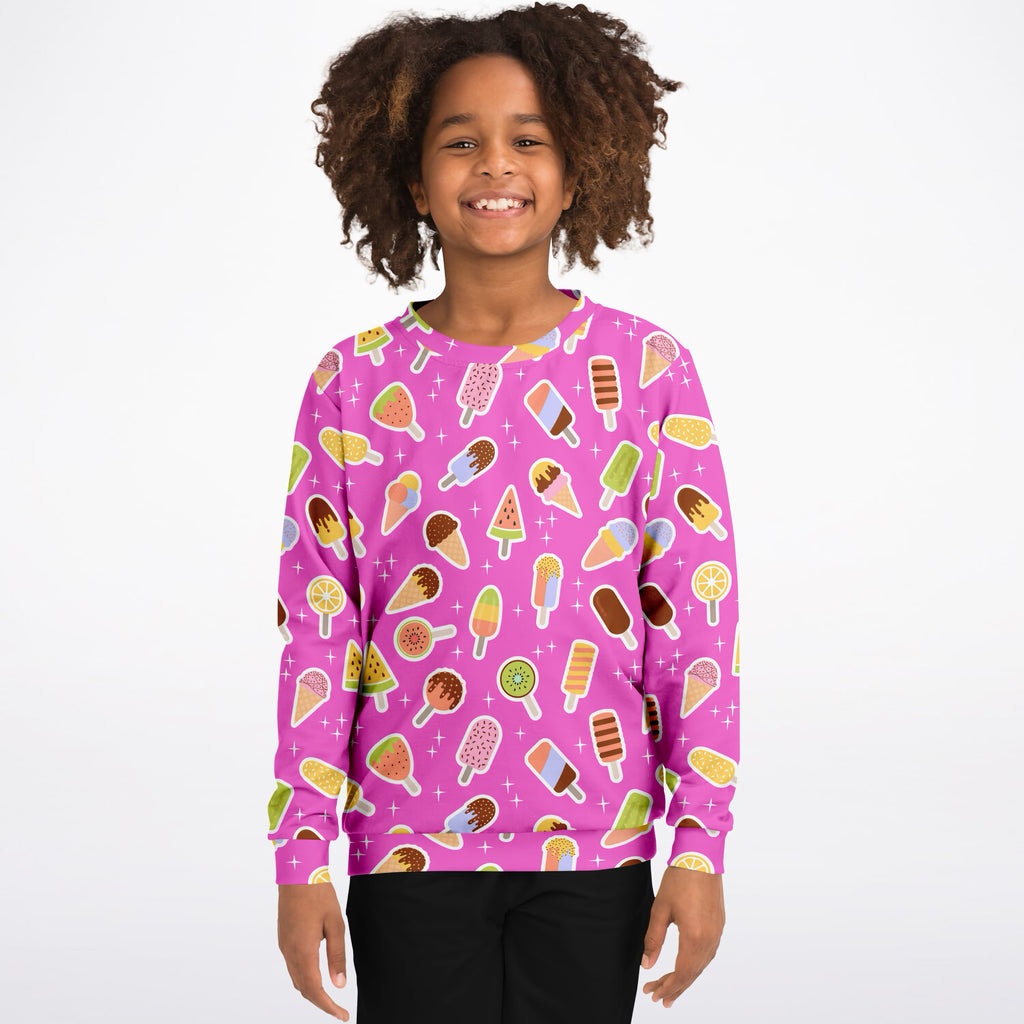Kids Pink Ice Cream Sweatshirt – Ultra Soft & Stretchy, Cozy Fleece or Lightweight Sports Fabric Sweatshirt – Ultra Soft & Stretchy, Cozy Fleece or Lightweight Sports Fabric