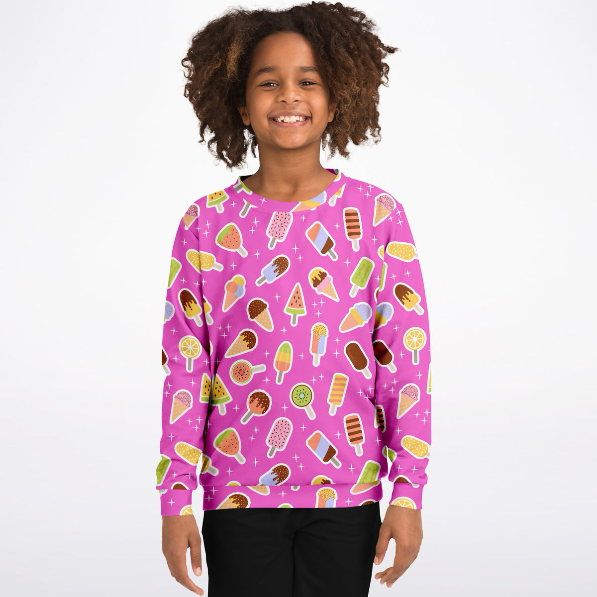 Kids Pink Ice Cream Sweatshirt – Ultra Soft & Stretchy, Cozy Fleece or Lightweight Sports Fabric Sweatshirt – Ultra Soft & Stretchy, Cozy Fleece or Lightweight Sports Fabric