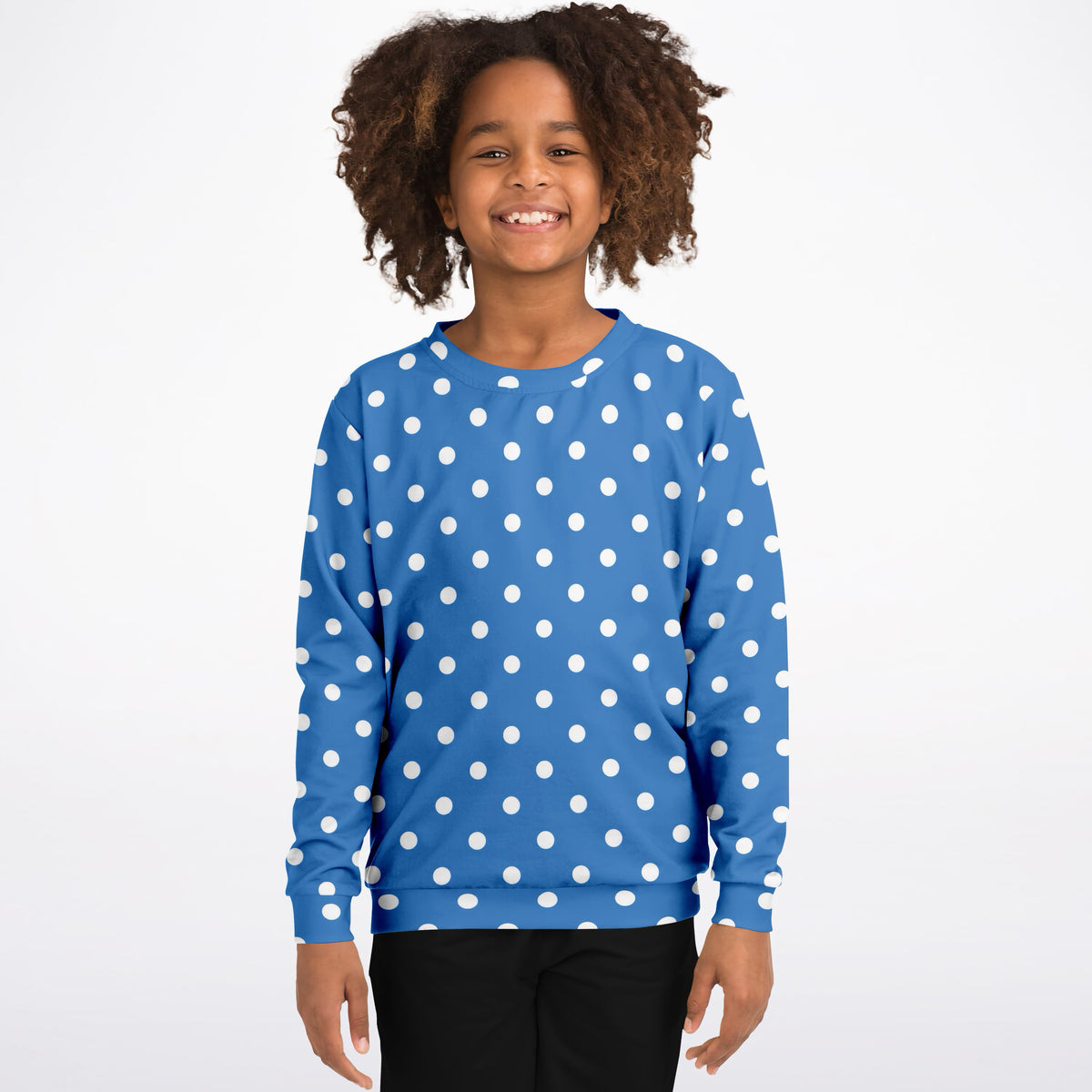 Kids Bright Blue Polka Dot Sweatshirt – Ultra Soft & Stretchy, Cozy Fleece or Lightweight Sports Fabric Sweatshirt – Ultra Soft & Stretchy, Cozy Fleece or Lightweight Sports Fabric