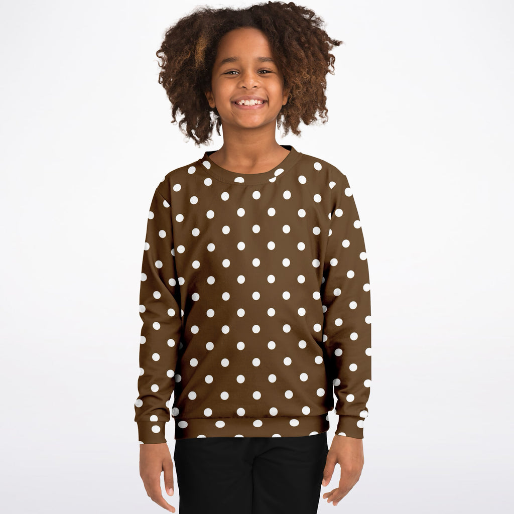 Kids Brown Polka Dot Sweatshirt – Ultra Soft & Stretchy, Cozy Fleece or Lightweight Sports Fabric Sweatshirt – Ultra Soft & Stretchy, Cozy Fleece or Lightweight Sports Fabric