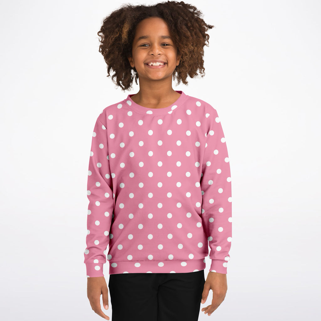 Kids Pink Polka Dot Sweatshirt – Ultra Soft & Stretchy, Cozy Fleece or Lightweight Sports Fabric Sweatshirt – Ultra Soft & Stretchy, Cozy Fleece or Lightweight Sports Fabric
