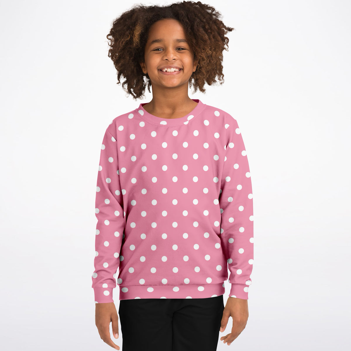 Kids Pink Polka Dot Sweatshirt – Ultra Soft & Stretchy, Cozy Fleece or Lightweight Sports Fabric Sweatshirt – Ultra Soft & Stretchy, Cozy Fleece or Lightweight Sports Fabric