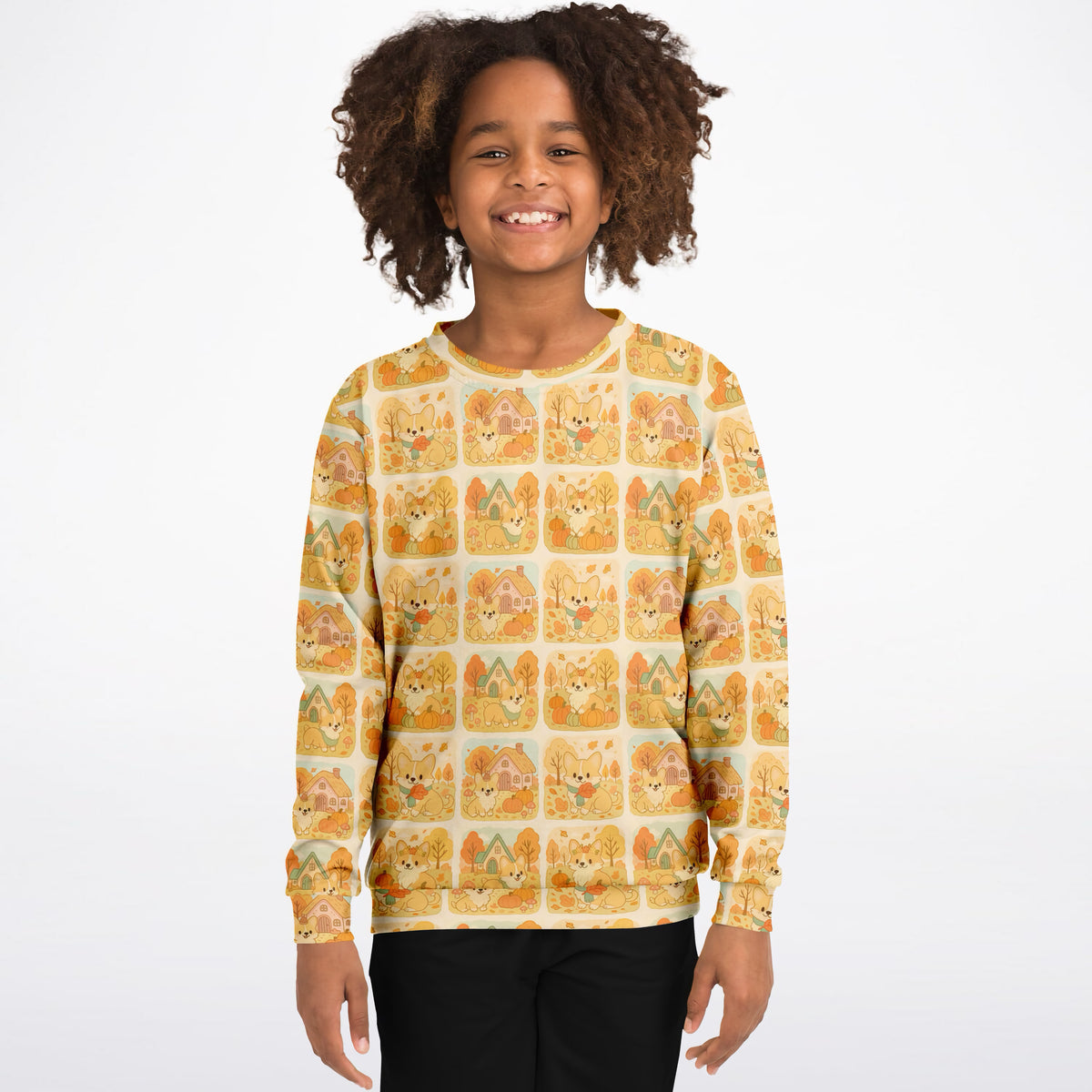 Kids Autumn Corgi Dog Sweatshirt – Ultra Soft & Stretchy, Cozy Fleece or Lightweight Sports Fabric Sweatshirt – Ultra Soft & Stretchy, Cozy Fleece or Lightweight Sports Fabric