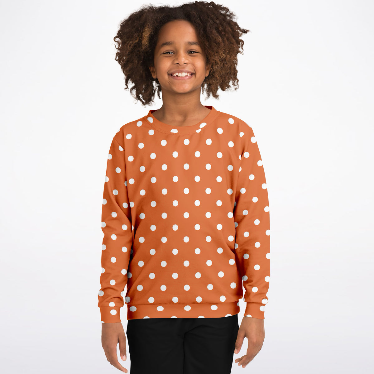 Kids Orange Polka Dot Sweatshirt – Ultra Soft & Stretchy, Cozy Fleece or Lightweight Sports Fabric Sweatshirt – Ultra Soft & Stretchy, Cozy Fleece or Lightweight Sports Fabric