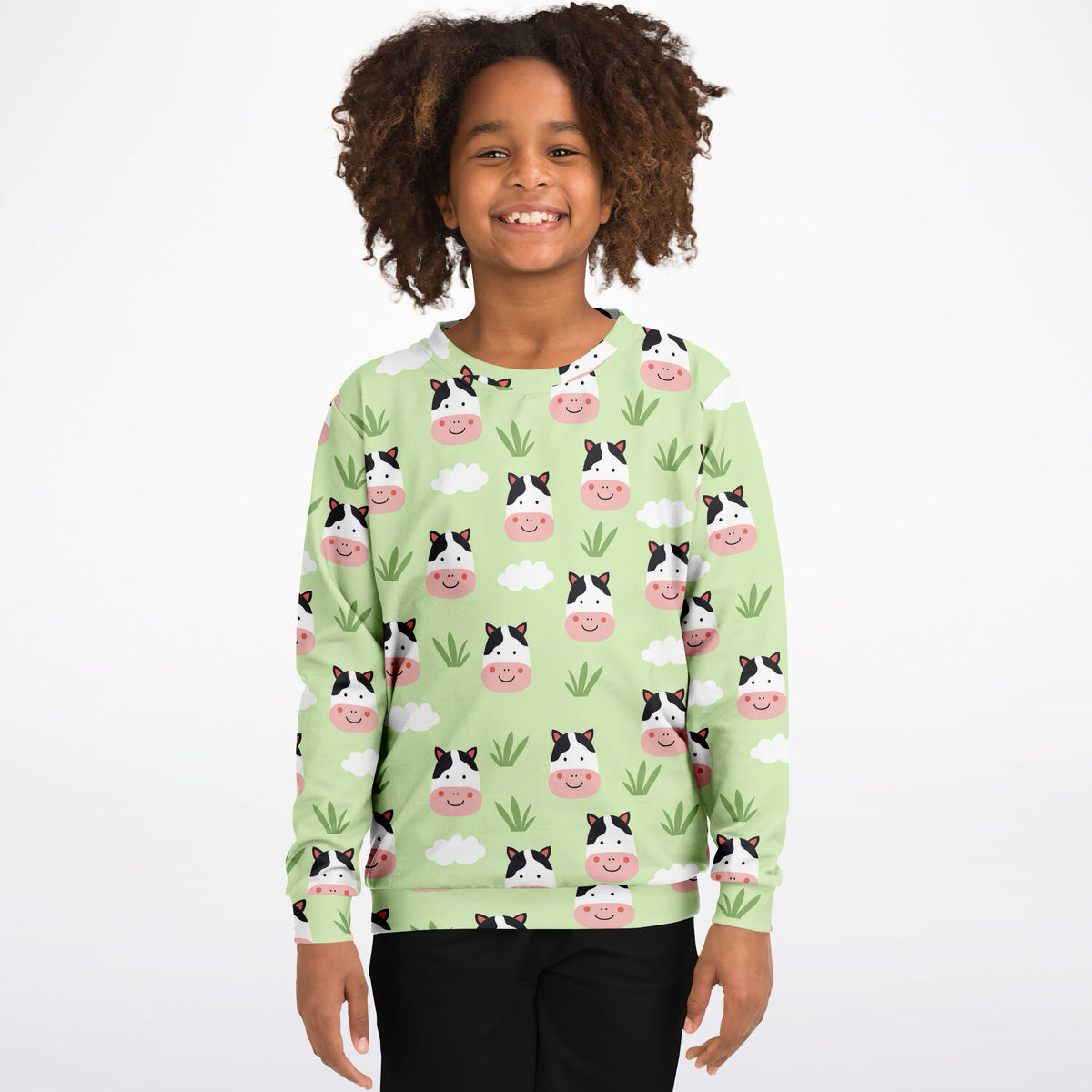 Kids Cute Cow Faces Sweatshirt – Ultra Soft & Stretchy, Cozy Fleece or Lightweight Sports Fabric Sweatshirt – Ultra Soft & Stretchy, Cozy Fleece or Lightweight Sports Fabric