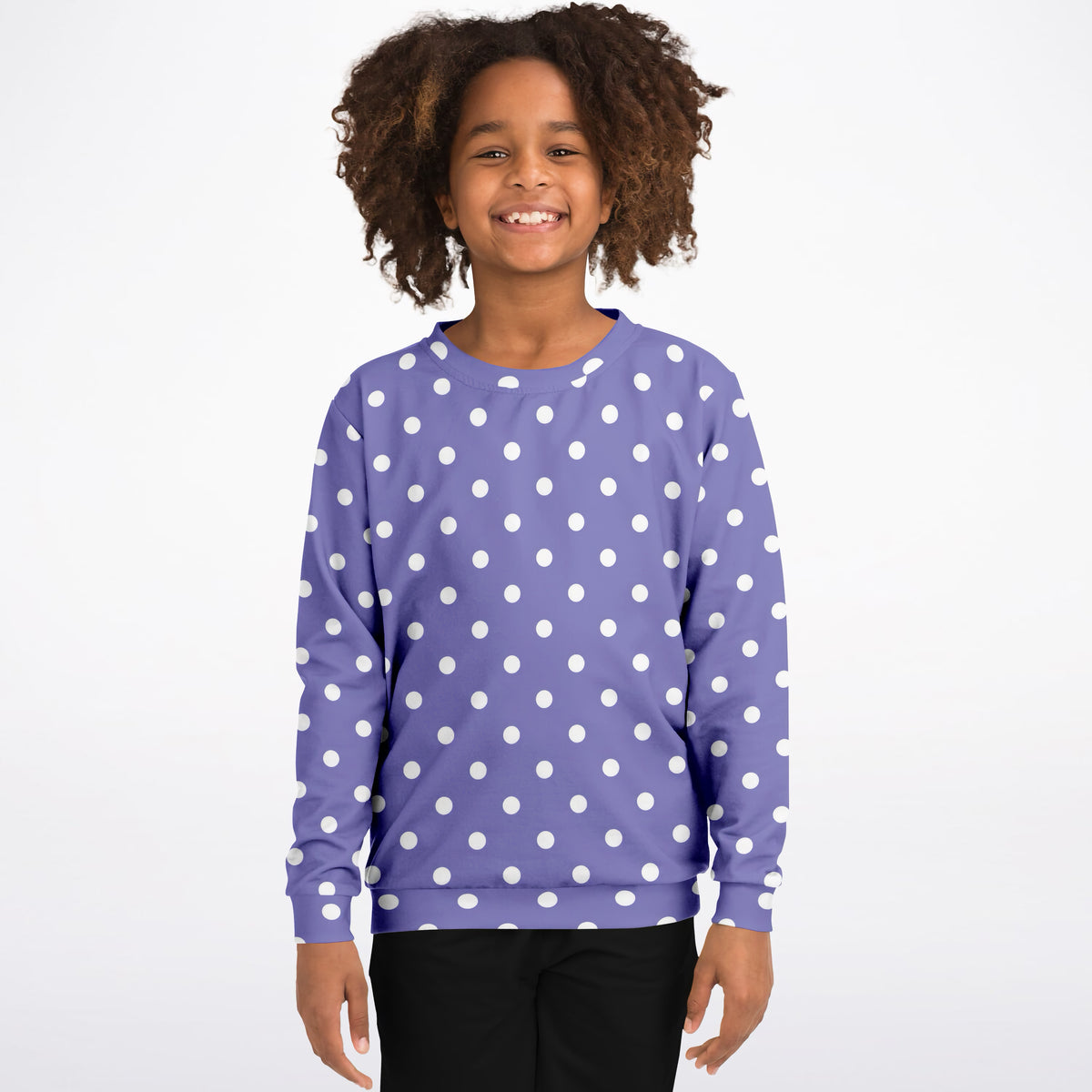 Kids Lavender Purple Polka Dot Sweatshirt – Ultra Soft & Stretchy, Cozy Fleece or Lightweight Sports Fabric Sweatshirt – Ultra Soft & Stretchy, Cozy Fleece or Lightweight Sports Fabric