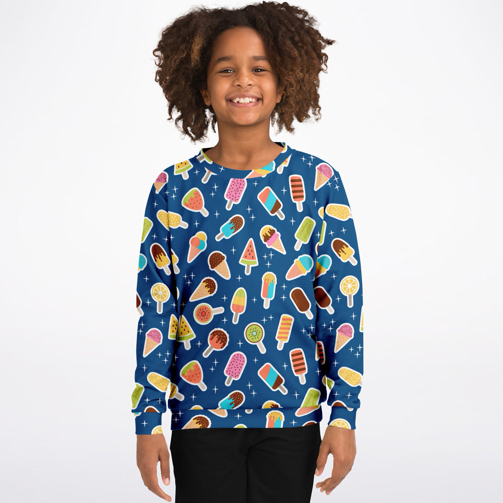 Kids Dark Blue Ice Cream Sweatshirt – Ultra Soft & Stretchy, Cozy Fleece or Lightweight Sports Fabric Sweatshirt – Ultra Soft & Stretchy, Cozy Fleece or Lightweight Sports Fabric