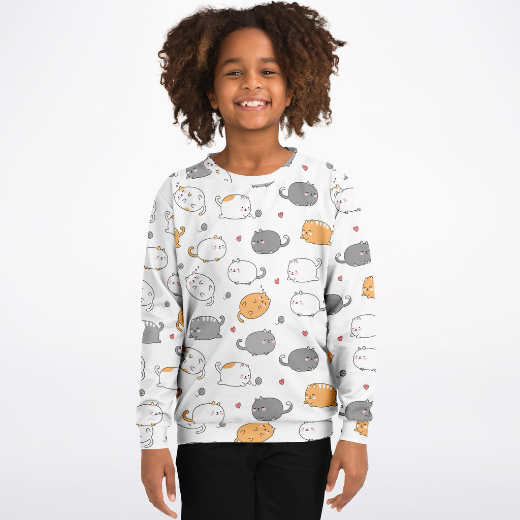 Kids Adorable Kawaii Kittens & Hearts Sweatshirt – Ultra Soft & Stretchy, Cozy Fleece or Lightweight Sports Fabric Sweatshirt – Ultra Soft & Stretchy, Cozy Fleece or Lightweight Sports Fabric
