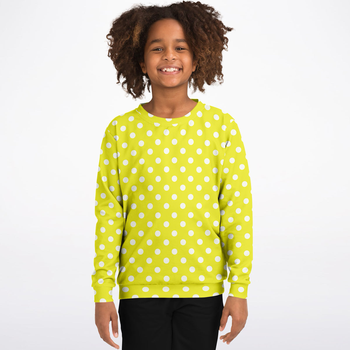Kids Yellow Polka Dot Sweatshirt – Ultra Soft & Stretchy, Cozy Fleece or Lightweight Sports Fabric Sweatshirt – Ultra Soft & Stretchy, Cozy Fleece or Lightweight Sports Fabric