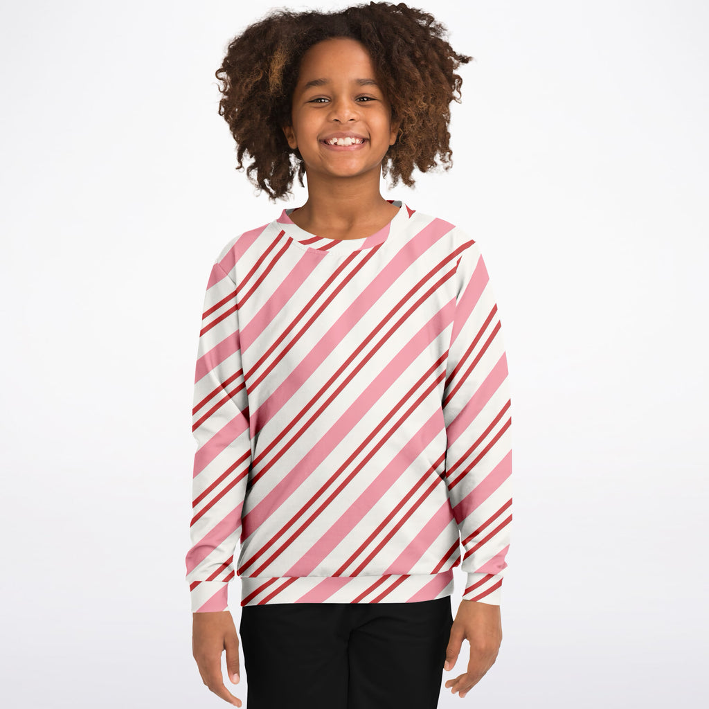 Girls Pink Candy Cane Sweatshirt – Ultra Soft & Stretchy, Cozy Fleece or Lightweight Sports Fabric Sweatshirt – Ultra Soft & Stretchy, Cozy Fleece or Lightweight Sports Fabric