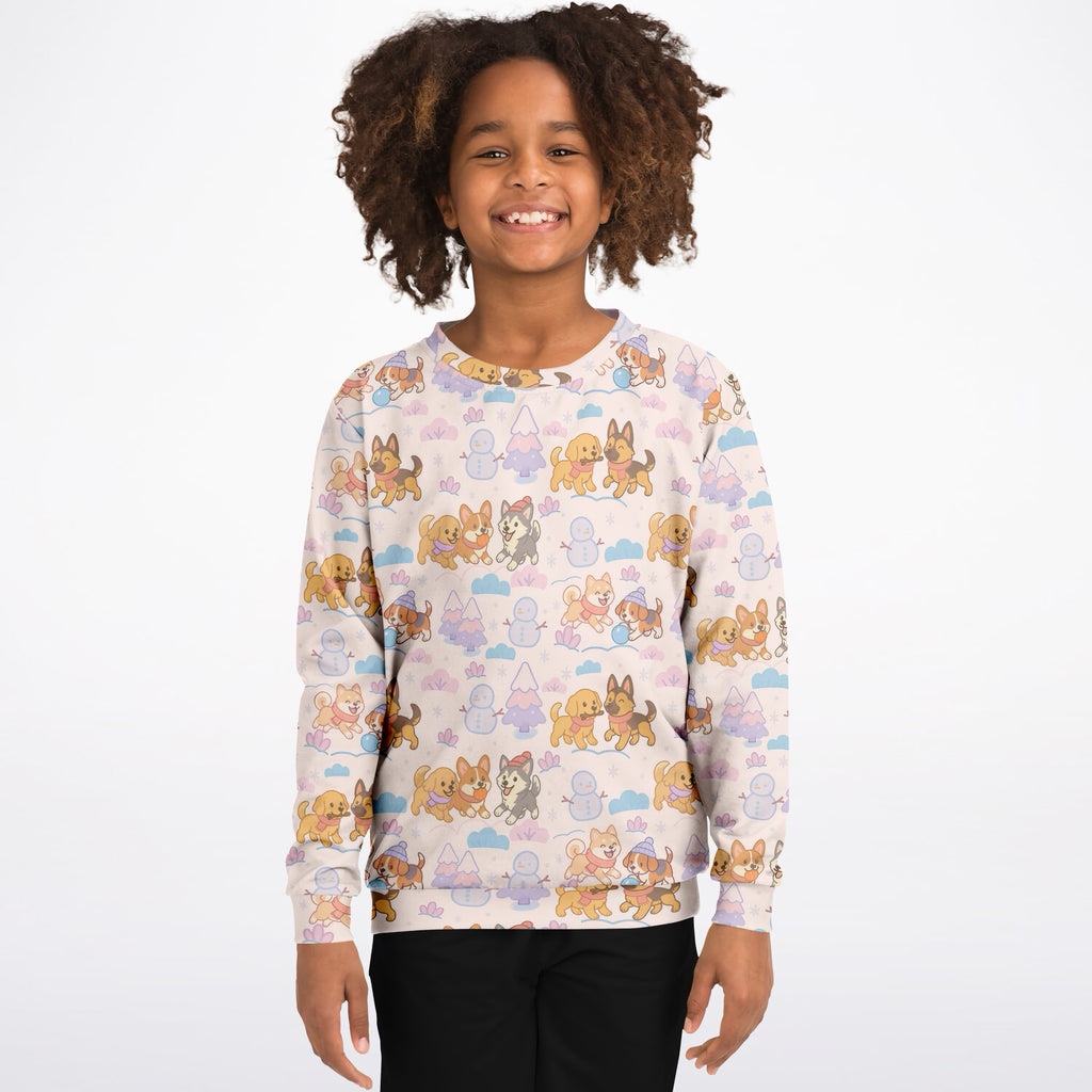 Kids Cute Winter Puppies Sweatshirt – Ultra Soft & Stretchy, Cozy Fleece or Lightweight Sports Fabric Sweatshirt – Ultra Soft & Stretchy, Cozy Fleece or Lightweight Sports Fabric