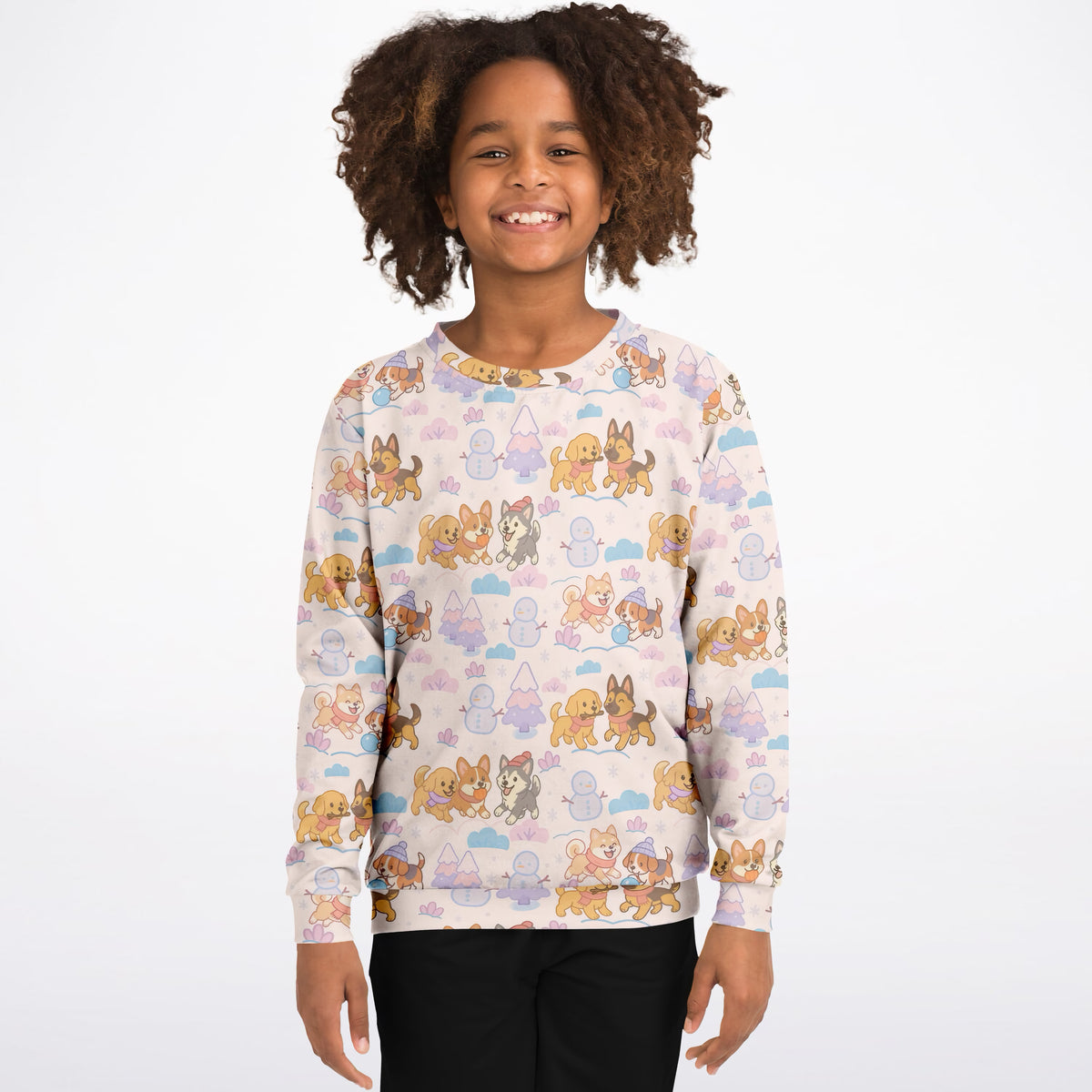 Kids Cute Winter Puppies Sweatshirt – Ultra Soft & Stretchy, Cozy Fleece or Lightweight Sports Fabric Sweatshirt – Ultra Soft & Stretchy, Cozy Fleece or Lightweight Sports Fabric