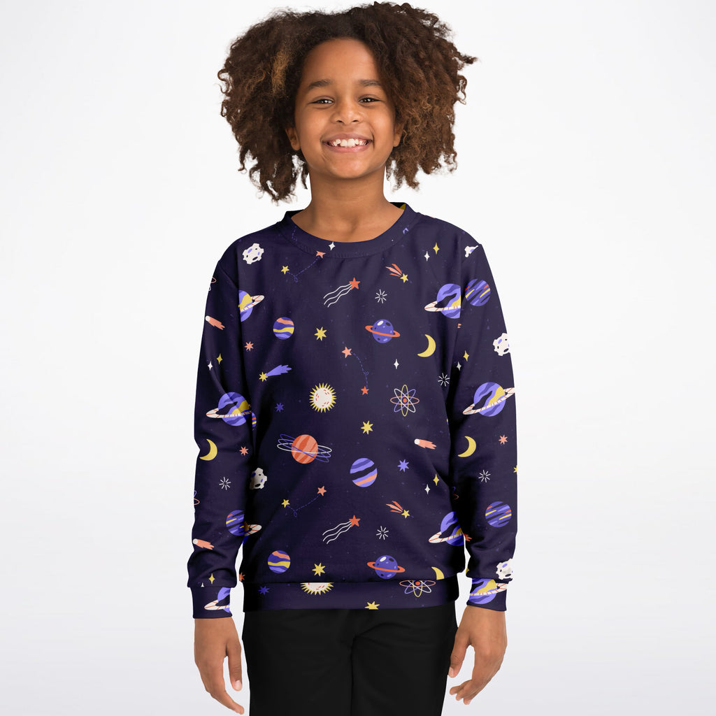 Kids Purple Outer Space Sweatshirt – Ultra Soft & Stretchy, Cozy Fleece or Lightweight Sports Fabric Sweatshirt – Ultra Soft & Stretchy, Cozy Fleece or Lightweight Sports Fabric