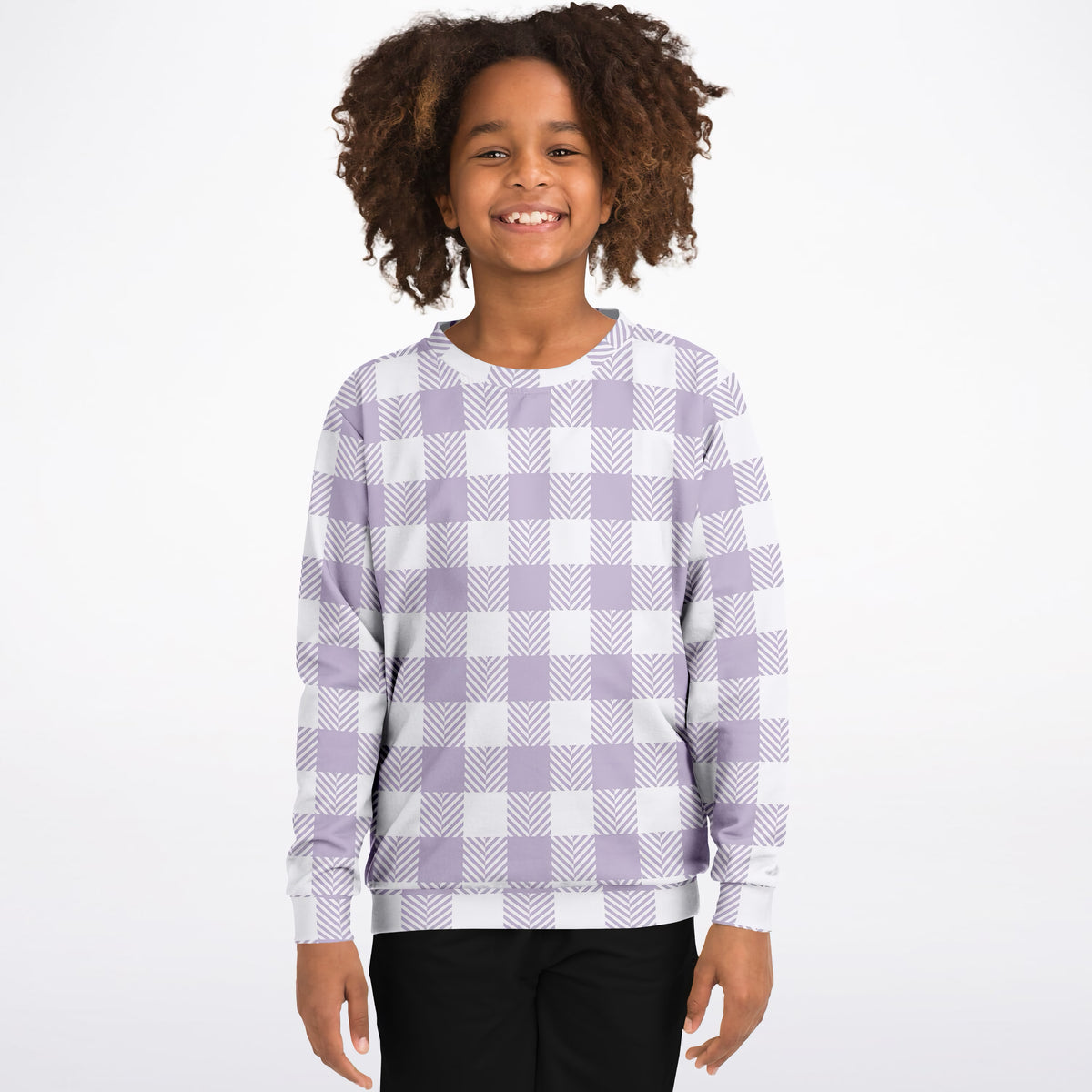 Girls Lavender Purple Gingham Sweatshirt – Ultra Soft & Stretchy, Cozy Fleece or Lightweight Sports Fabric Sweatshirt – Ultra Soft & Stretchy, Cozy Fleece or Lightweight Sports Fabric