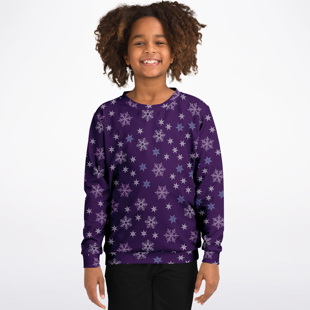 Kids Purple Snowflake Sweatshirt – Ultra Soft & Stretchy, Cozy Fleece or Lightweight Sports Fabric Sweatshirt – Ultra Soft & Stretchy, Cozy Fleece or Lightweight Sports Fabric