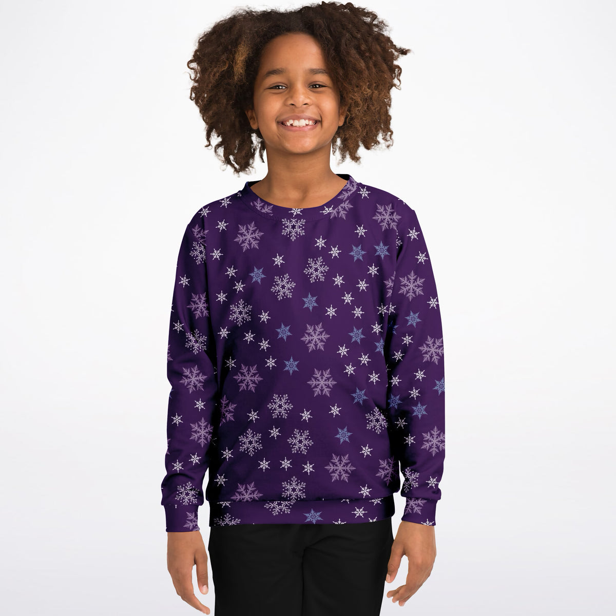 Kids Purple Snowflake Sweatshirt – Ultra Soft & Stretchy, Cozy Fleece or Lightweight Sports Fabric Sweatshirt – Ultra Soft & Stretchy, Cozy Fleece or Lightweight Sports Fabric