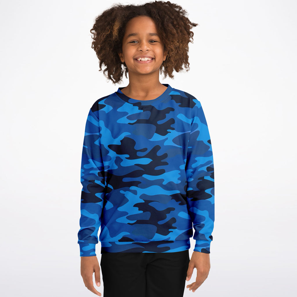 Kids Blue Camouflage Sweatshirt – Ultra Soft & Stretchy, Cozy Fleece or Lightweight Sports Fabric Sweatshirt – Ultra Soft & Stretchy, Cozy Fleece or Lightweight Sports Fabric