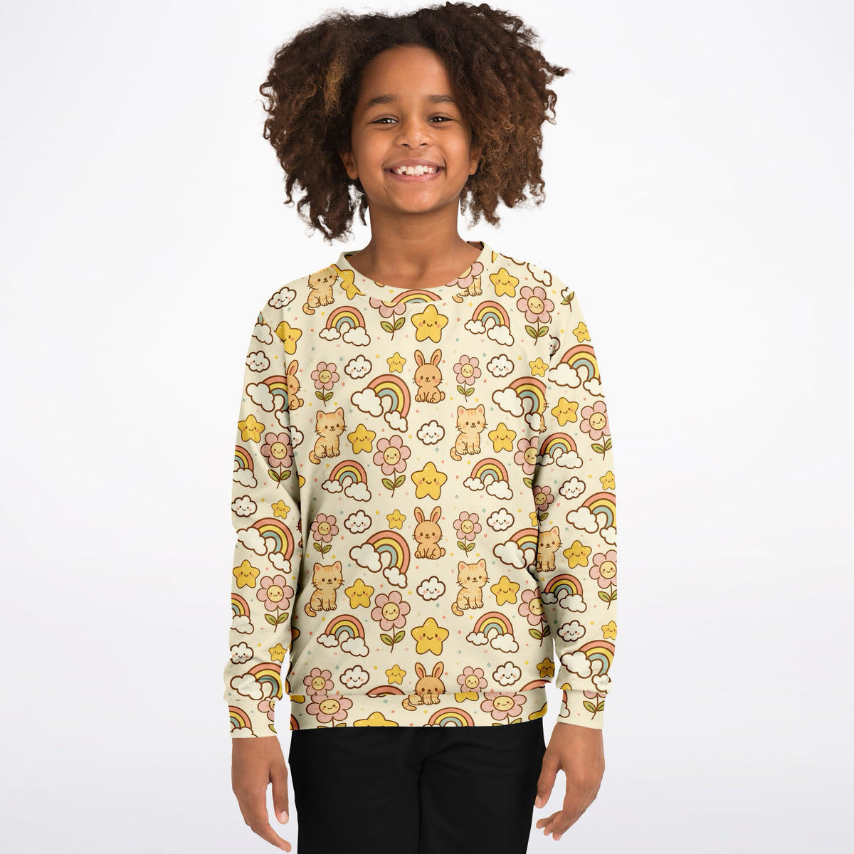 Kids Cute Kawaii Animals & Rainbow Sweatshirt – Ultra Soft & Stretchy, Cozy Fleece or Lightweight Sports Fabric Sweatshirt – Ultra Soft & Stretchy, Cozy Fleece or Lightweight Sports Fabric