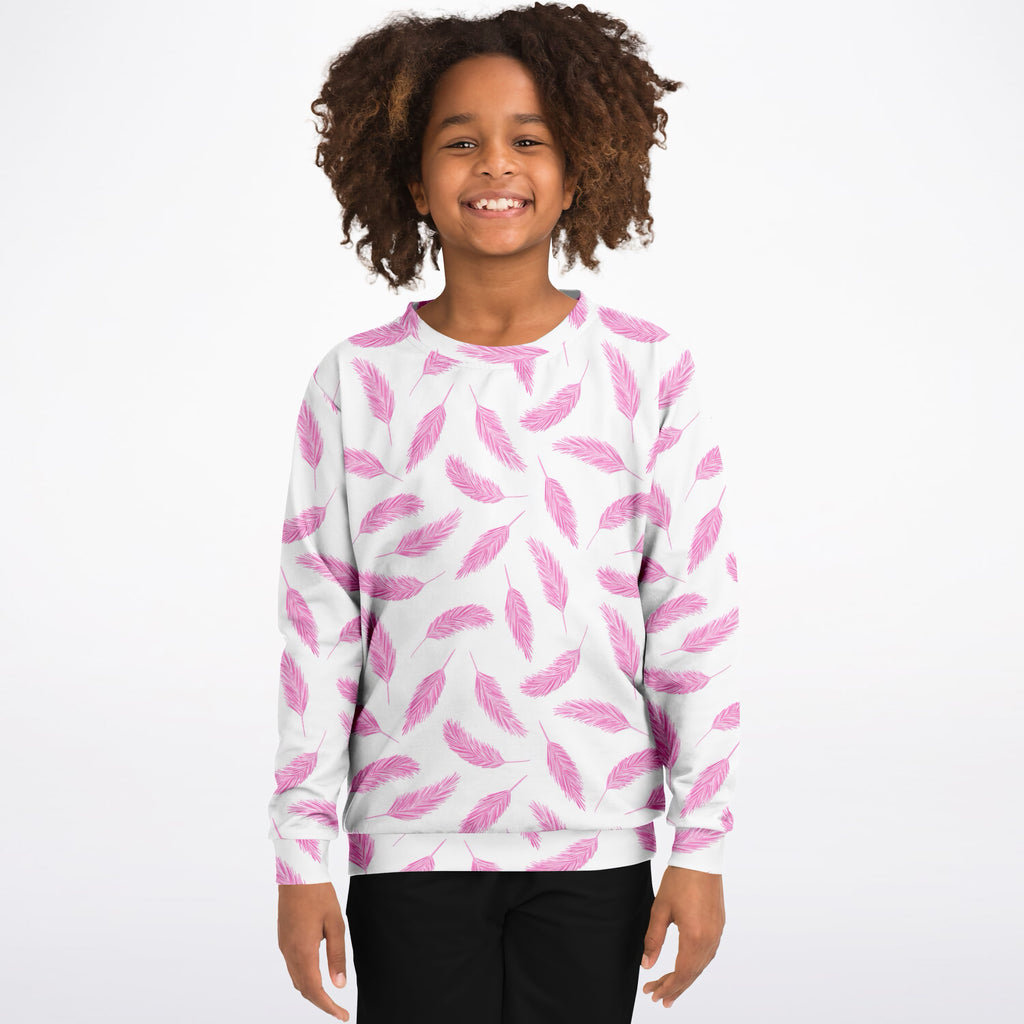 Girls Pink Flamingo Feather Sweatshirt – Ultra Soft & Stretchy, Cozy Fleece or Lightweight Sports Fabric Sweatshirt – Ultra Soft & Stretchy, Cozy Fleece or Lightweight Sports Fabric