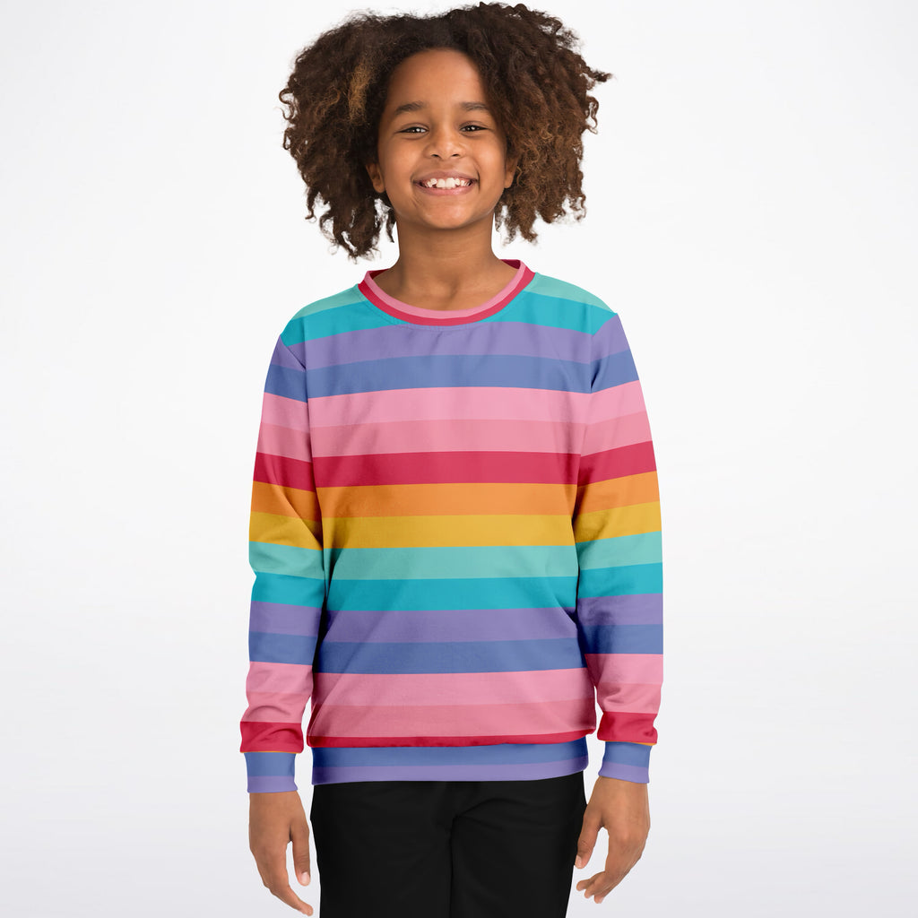 Girls Bright Striped Rainbow Sweatshirt – Ultra Soft & Stretchy, Cozy Fleece or Lightweight Sports Fabric Sweatshirt – Ultra Soft & Stretchy, Cozy Fleece or Lightweight Sports Fabric
