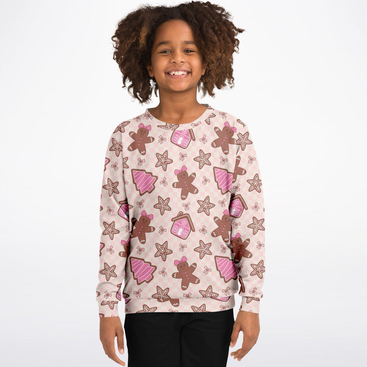 Girls Pink Christmas Gingerbread Sweatshirt – Ultra Soft & Stretchy, Cozy Fleece or Lightweight Sports Fabric Sweatshirt – Ultra Soft & Stretchy, Cozy Fleece or Lightweight Sports Fabric