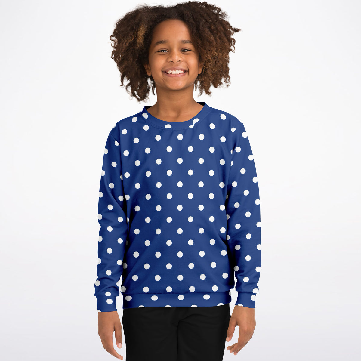 Kids Navy Blue Polka Dot Sweatshirt – Ultra Soft & Stretchy, Cozy Fleece or Lightweight Sports Fabric Sweatshirt – Ultra Soft & Stretchy, Cozy Fleece or Lightweight Sports Fabric