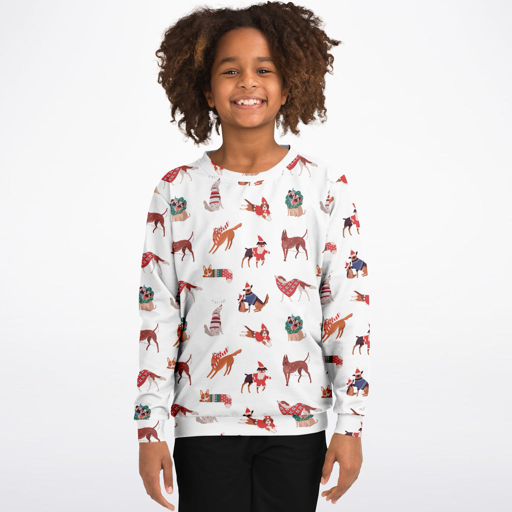Kids Christmas Dogs Sweatshirt – Ultra Soft & Stretchy, Cozy Fleece or Lightweight Sports Fabric Sweatshirt – Ultra Soft & Stretchy, Cozy Fleece or Lightweight Sports Fabric