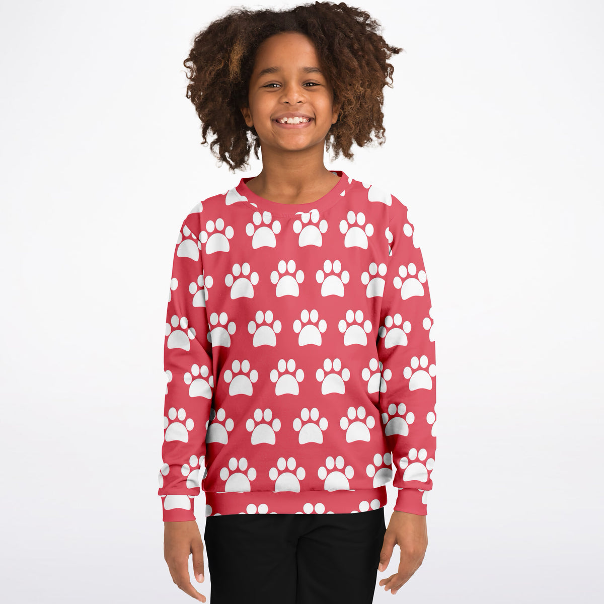 Kids Coral Pink Paw Print Sweatshirt – Ultra Soft & Stretchy, Cozy Fleece or Lightweight Sports Fabric Sweatshirt – Ultra Soft & Stretchy, Cozy Fleece or Lightweight Sports Fabric
