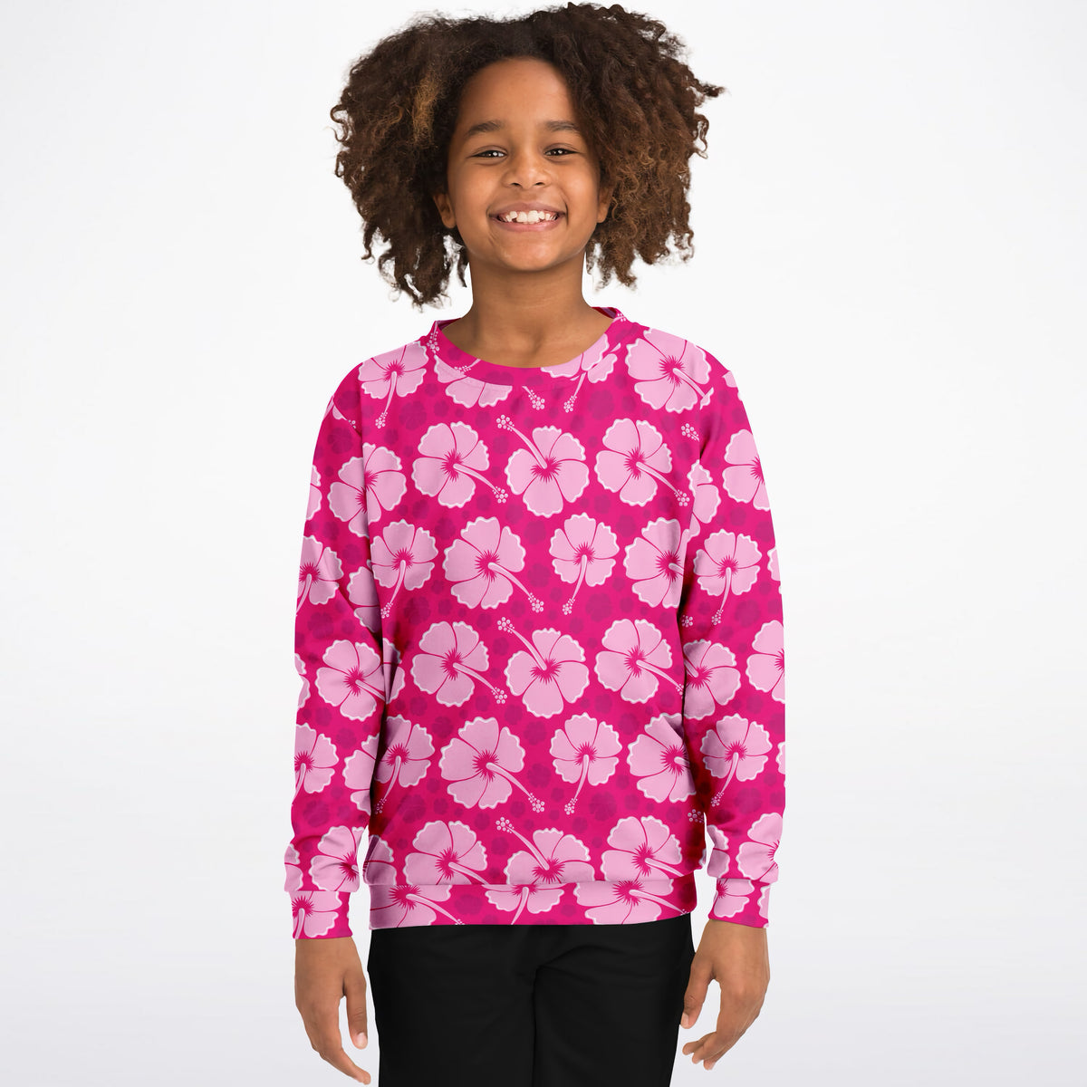 Girls Tropical Pink Hibiscus Sweatshirt – Ultra Soft & Stretchy, Cozy Fleece or Lightweight Sports Fabric Sweatshirt – Ultra Soft & Stretchy, Cozy Fleece or Lightweight Sports Fabric