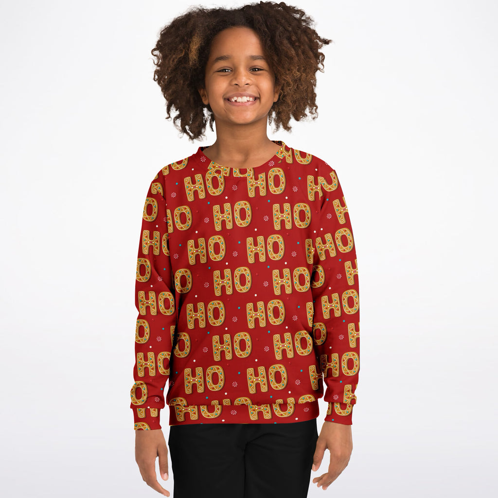 Kids Red Ho Ho Ho Christmas Sweatshirt – Ultra Soft & Stretchy, Cozy Fleece or Lightweight Sports Fabric Sweatshirt – Ultra Soft & Stretchy, Cozy Fleece or Lightweight Sports Fabric