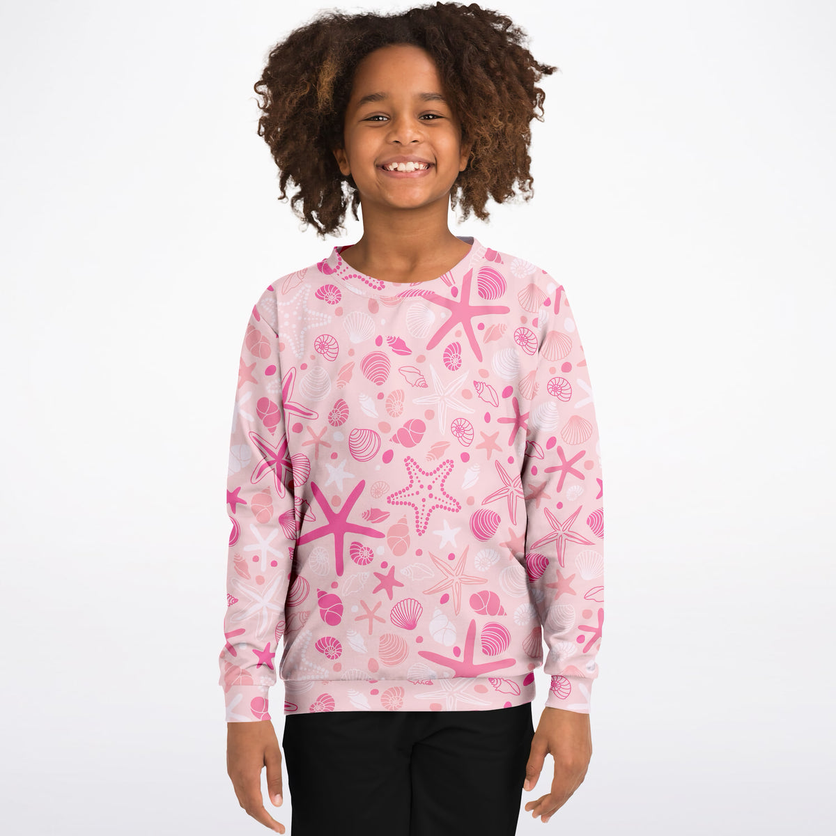 Girls Pink Starfish and Seashells Sweatshirt – Ultra Soft & Stretchy, Cozy Fleece or Lightweight Sports Fabric Sweatshirt – Ultra Soft & Stretchy, Cozy Fleece or Lightweight Sports Fabric