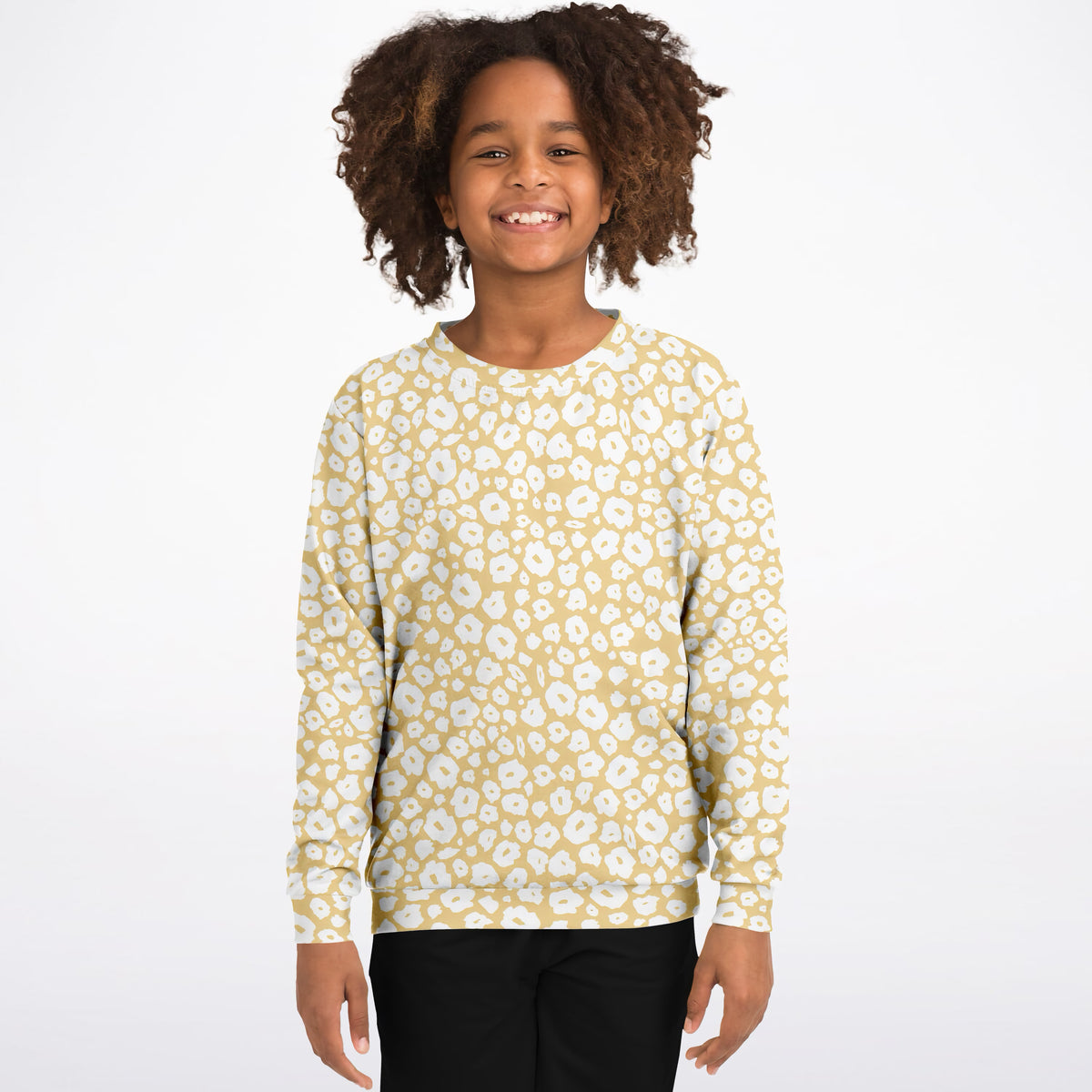 Kids Light Yellow Leopard Print Sweatshirt – Ultra Soft & Stretchy, Cozy Fleece or Lightweight Sports Fabric Sweatshirt – Ultra Soft & Stretchy, Cozy Fleece or Lightweight Sports Fabric