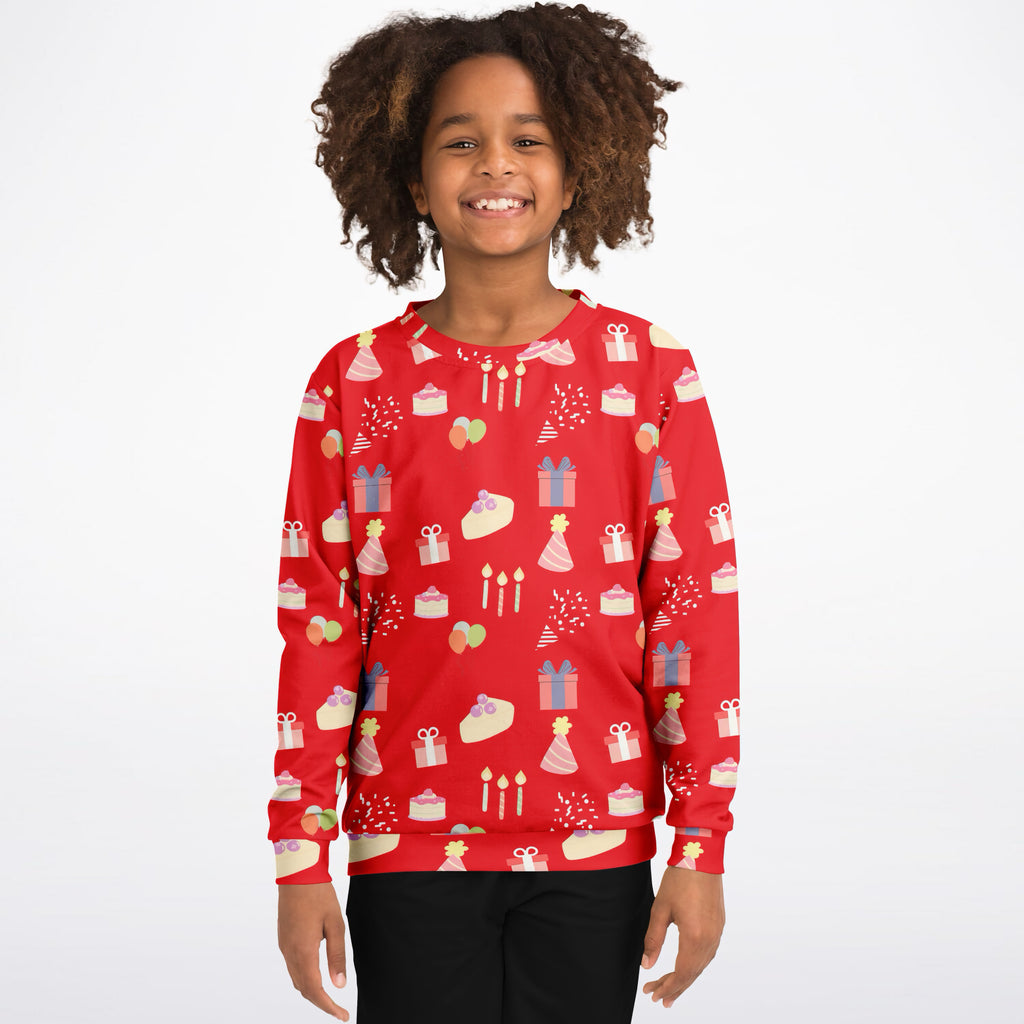 Kids Birthday Party Red Sweatshirt – Ultra Soft & Stretchy, Cozy Fleece or Lightweight Sports Fabric Sweatshirt – Ultra Soft & Stretchy, Cozy Fleece or Lightweight Sports Fabric