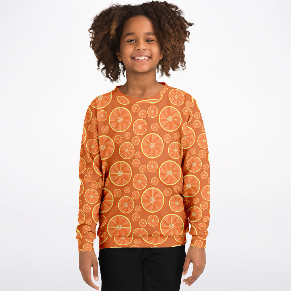 Kids Orange Citrus Sweatshirt – Ultra Soft & Stretchy, Cozy Fleece or Lightweight Sports Fabric Sweatshirt – Ultra Soft & Stretchy, Cozy Fleece or Lightweight Sports Fabric
