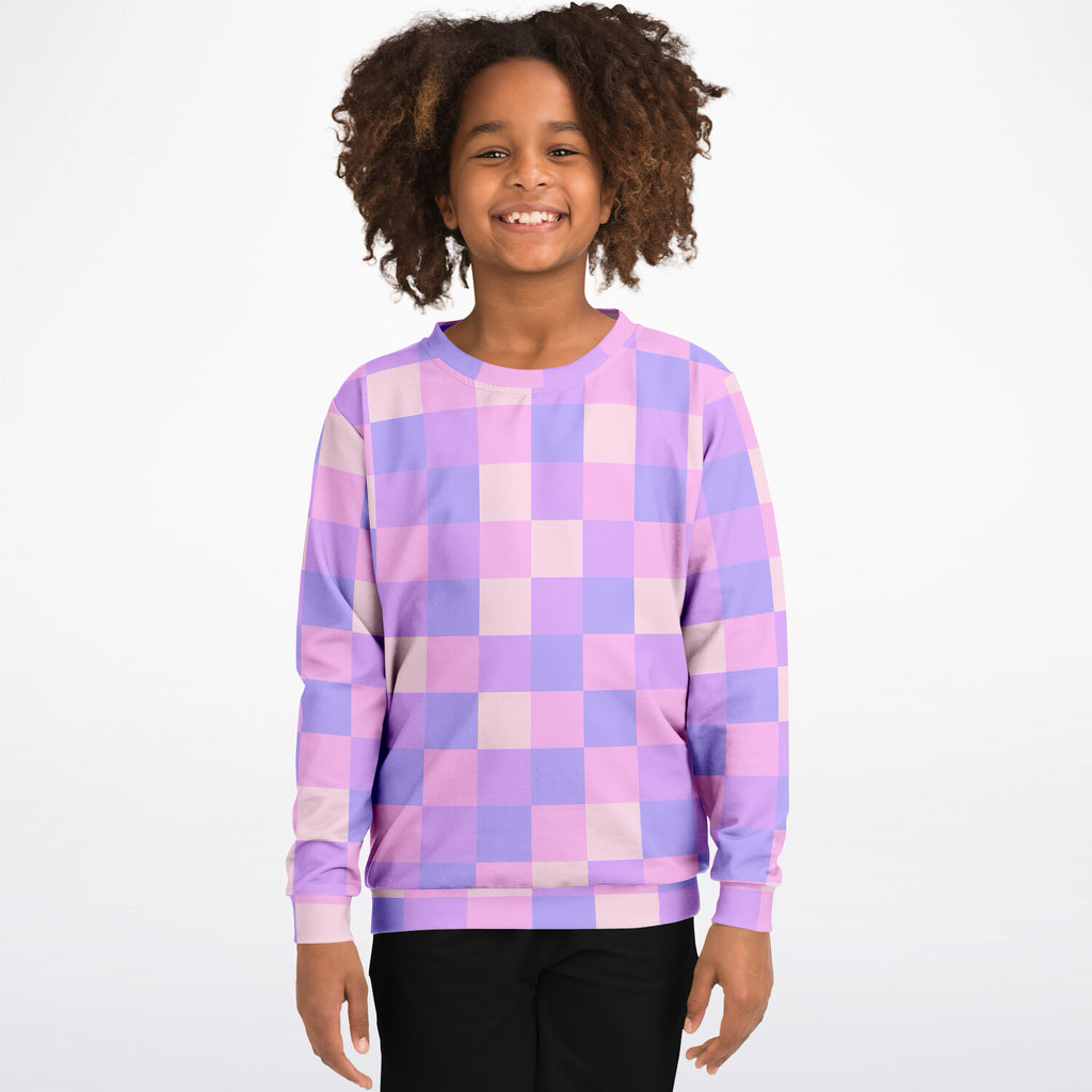 Girls Pink & Purple Plaid Sweatshirt – Ultra Soft & Stretchy, Cozy Fleece or Lightweight Sports Fabric Sweatshirt – Ultra Soft & Stretchy, Cozy Fleece or Lightweight Sports Fabric