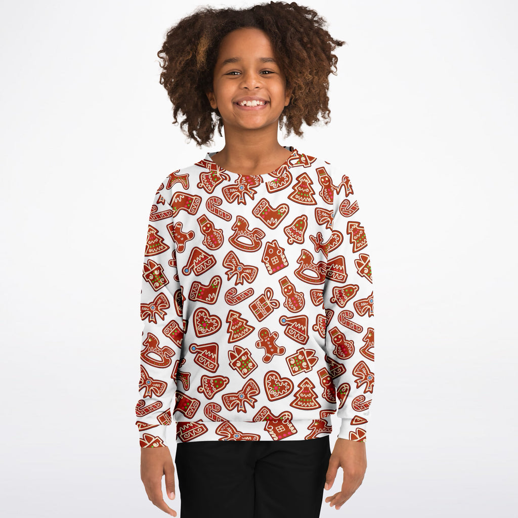 Kids Cute Holiday Cookies & Candy Canes Print Sweatshirt – Ultra Soft & Stretchy, Cozy Fleece or Lightweight Sports Fabric Sweatshirt – Ultra Soft & Stretchy, Cozy Fleece or Lightweight Sports Fabric