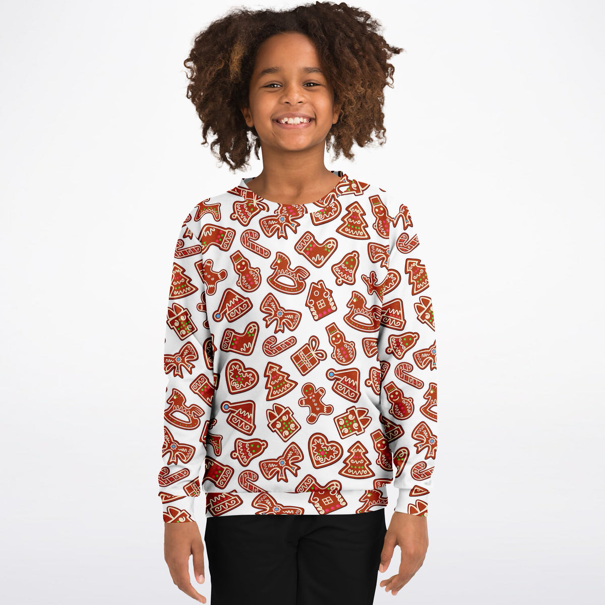 Kids Cute Holiday Cookies & Candy Canes Print Sweatshirt – Ultra Soft & Stretchy, Cozy Fleece or Lightweight Sports Fabric Sweatshirt – Ultra Soft & Stretchy, Cozy Fleece or Lightweight Sports Fabric