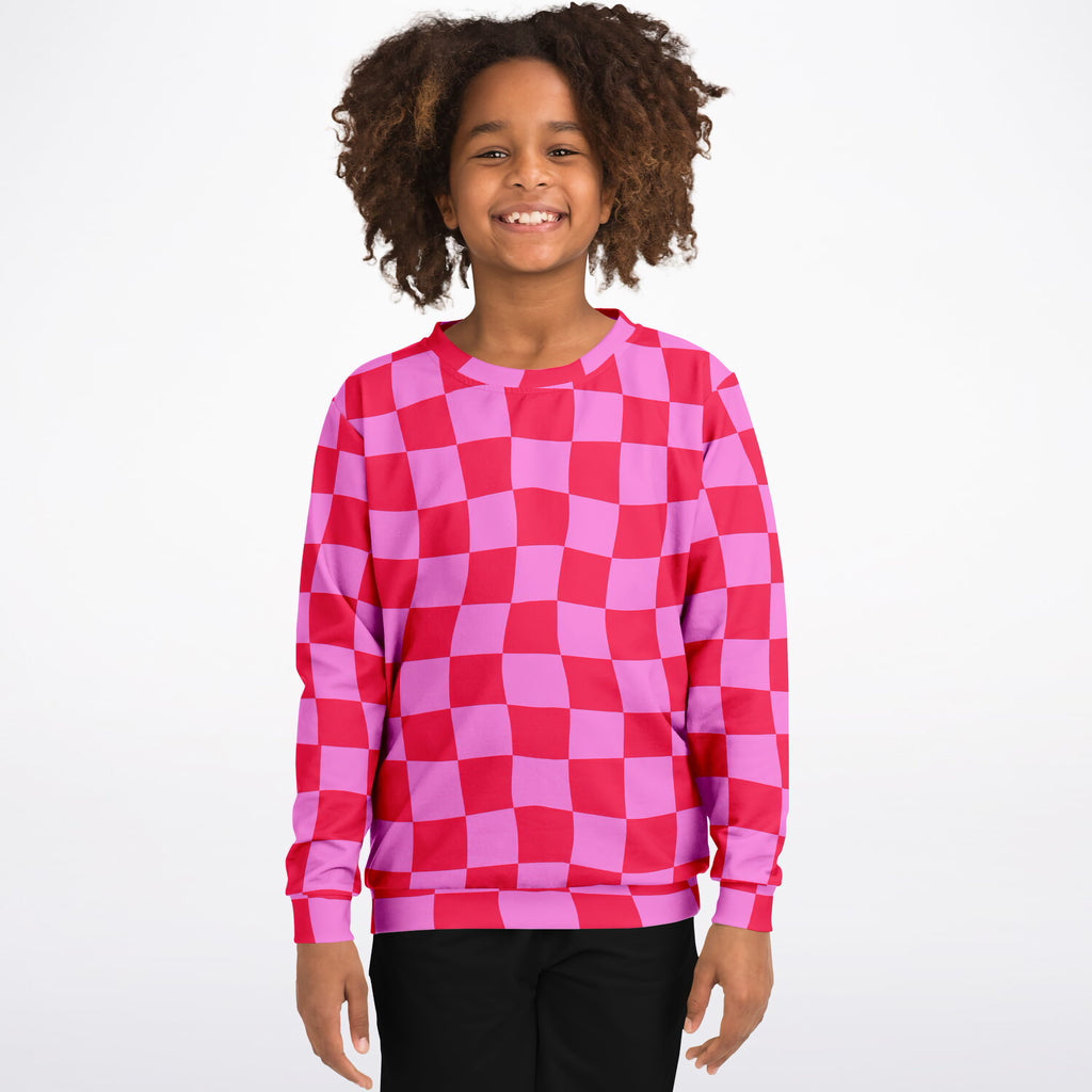 Girls Bright Pink and Red Checkered Sweatshirt – Ultra Soft & Stretchy, Cozy Fleece or Lightweight Sports Fabric Sweatshirt – Ultra Soft & Stretchy, Cozy Fleece or Lightweight Sports Fabric