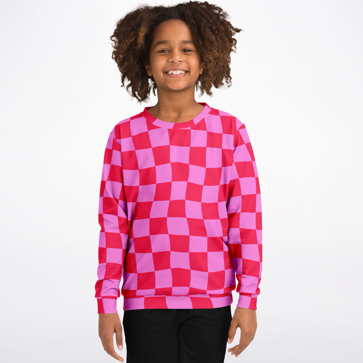 Girls Bright Pink and Red Checkered Sweatshirt – Ultra Soft & Stretchy, Cozy Fleece or Lightweight Sports Fabric Sweatshirt – Ultra Soft & Stretchy, Cozy Fleece or Lightweight Sports Fabric