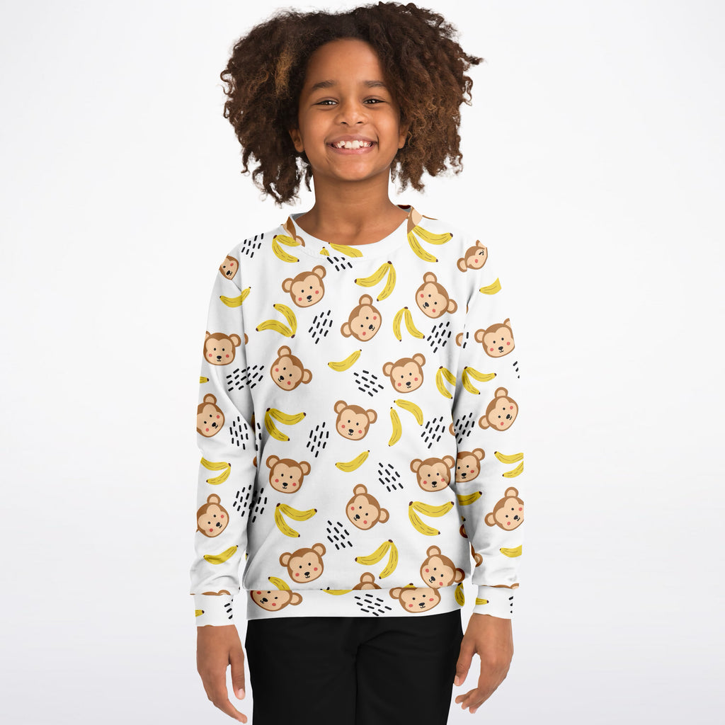 Kids Cute Monkey & Banana Sweatshirt – Ultra Soft & Stretchy, Cozy Fleece or Lightweight Sports Fabric Sweatshirt – Ultra Soft & Stretchy, Cozy Fleece or Lightweight Sports Fabric